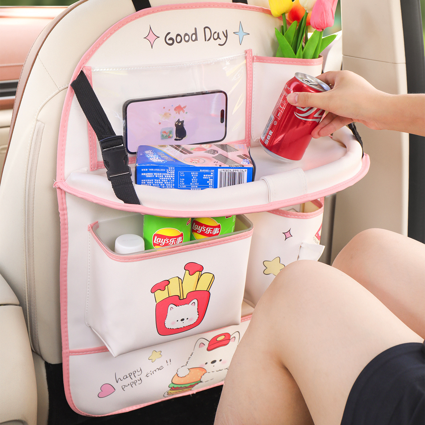 Back Seat Car Table - Cute Cartoon Car Seat Back Organizer
